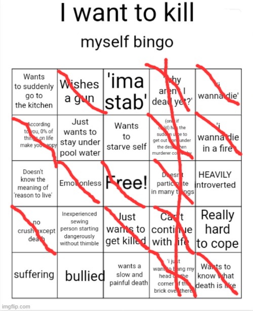 I want to kill myself bingo | image tagged in i want to kill myself bingo | made w/ Imgflip meme maker