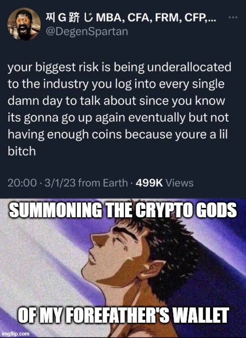 crypto gods | SUMMONING THE CRYPTO GODS; OF MY FOREFATHER'S WALLET | image tagged in crypto,finance | made w/ Imgflip meme maker