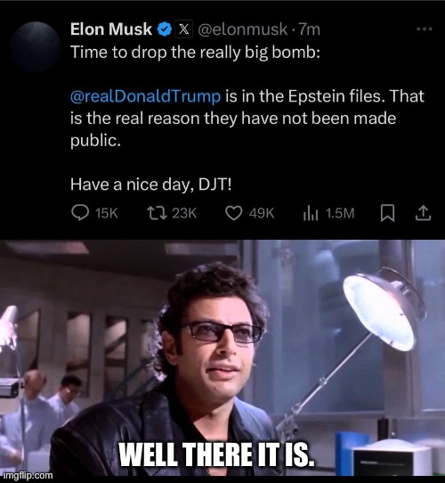 I’ve been saying it for years, and now Musk just straight up admitted it. | WELL THERE IT IS. | image tagged in donald trump,elon musk,jeffrey epstein,twitter | made w/ Imgflip meme maker