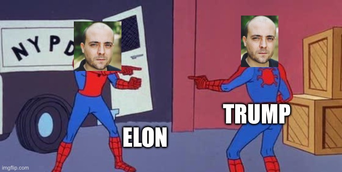 Spider Man Double | TRUMP; ELON | image tagged in spider man double | made w/ Imgflip meme maker