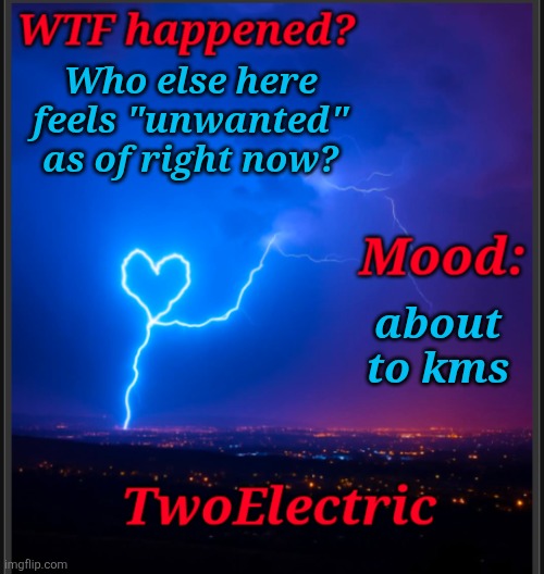 alt announcement temp | Who else here feels "unwanted" as of right now? about to kms | image tagged in alt announcement temp | made w/ Imgflip meme maker