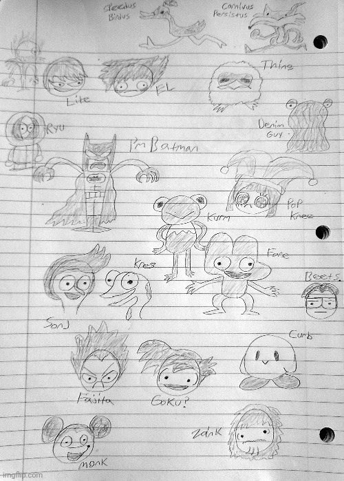 Random doodles of characters I drew | image tagged in art,drawing,drawings | made w/ Imgflip meme maker