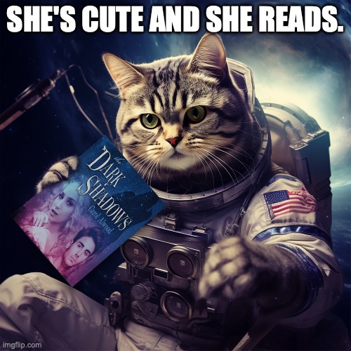 reading cat | SHE'S CUTE AND SHE READS. | image tagged in cute cat | made w/ Imgflip meme maker