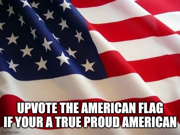 Teehee | UPVOTE THE AMERICAN FLAG IF YOUR A TRUE PROUD AMERICAN | image tagged in american flag | made w/ Imgflip meme maker