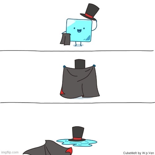 image tagged in ice cube,magician,magic trick,disappear,melt,melting | made w/ Imgflip meme maker