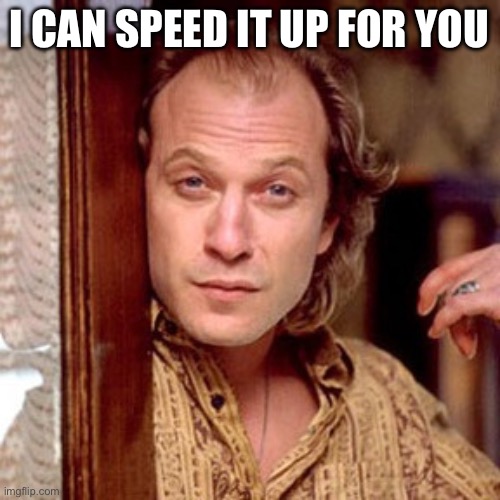 Buffalo Bill Silence of the lambs | I CAN SPEED IT UP FOR YOU | image tagged in buffalo bill silence of the lambs | made w/ Imgflip meme maker