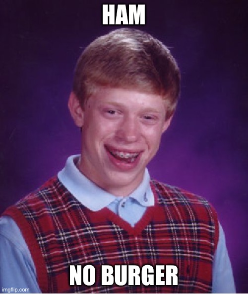 Bad Luck Brian | HAM; NO BURGER | image tagged in memes,bad luck brian | made w/ Imgflip meme maker