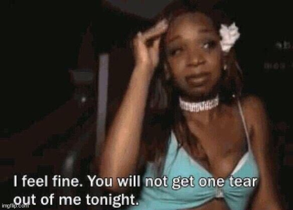 You won't get one tear out of me tonight | image tagged in you won't get one tear out of me tonight | made w/ Imgflip meme maker