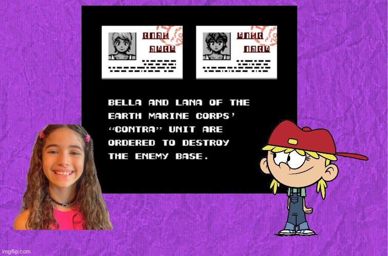 Bella Mir and Lana Loud (Contra) | image tagged in generic purple background,youtube,nickelodeon,the loud house,nintendo,instagram | made w/ Imgflip meme maker