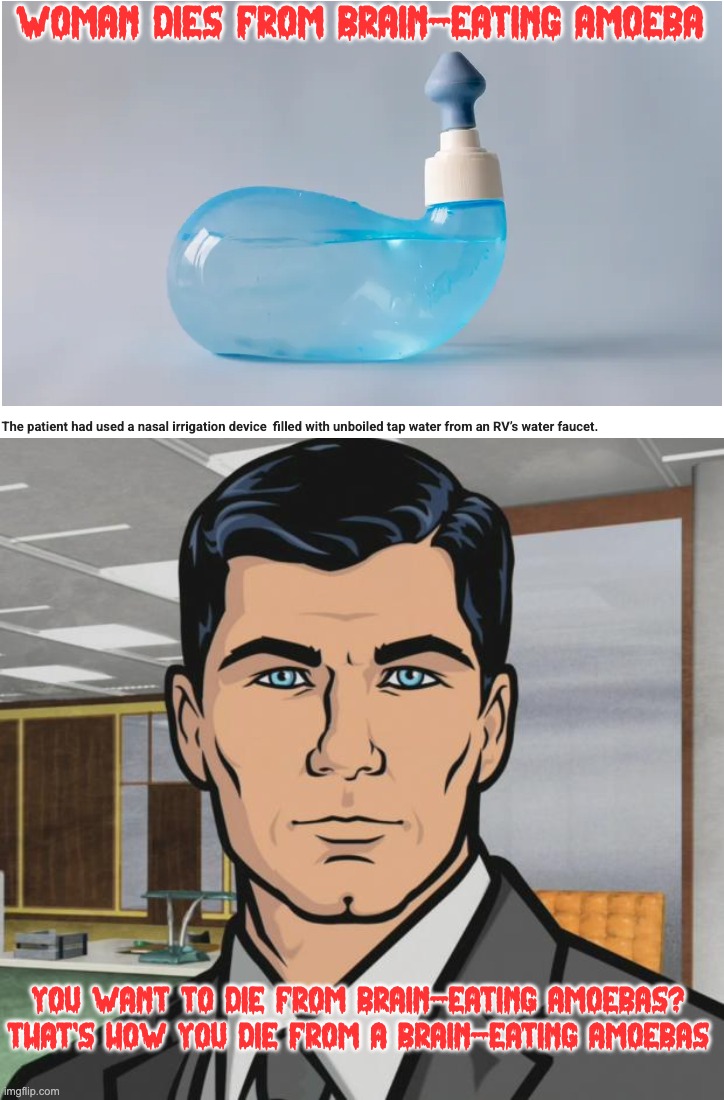 Don't Do That | WOMAN DIES FROM BRAIN-EATING AMOEBA; YOU WANT TO DIE FROM BRAIN-EATING AMOEBAS?
THAT'S HOW YOU DIE FROM A BRAIN-EATING AMOEBAS | image tagged in memes,archer | made w/ Imgflip meme maker