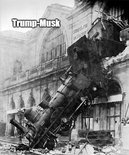 Trump-Musk Train Wreck | Trump-Musk | image tagged in trump,musk,train wreck,musk calls for trump impeachment,trump says musk is crazy | made w/ Imgflip meme maker