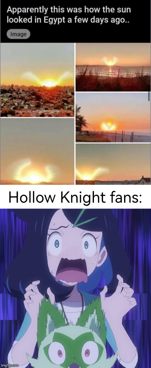 I thought the Radiance was a joke! | Hollow Knight fans: | image tagged in sun,hollow knight | made w/ Imgflip meme maker