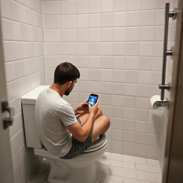 Guy on Toilet playing games Blank Meme Template