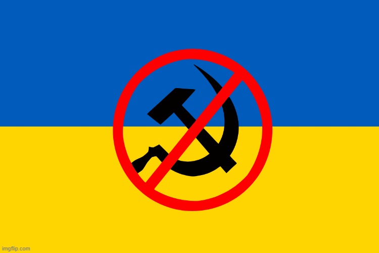 Ukraine flag with anti communist symbol | image tagged in ukraine flag,communism,ukraine,communist | made w/ Imgflip meme maker