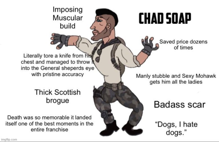 Alba gu bràth, Captain MacTavish! | image tagged in call of duty,soap,virgin vs chad,memez | made w/ Imgflip meme maker