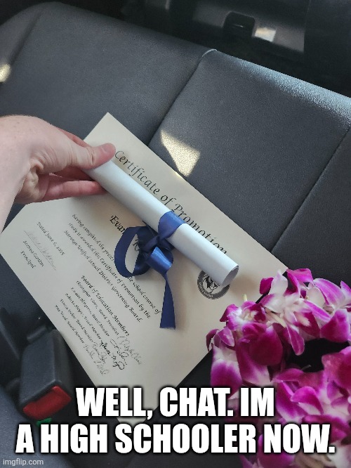 WELL, CHAT. IM A HIGH SCHOOLER NOW. | made w/ Imgflip meme maker