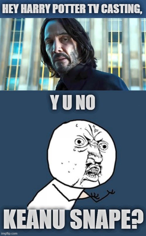 John "Severus" Wicksnape | HEY HARRY POTTER TV CASTING, Y U NO; KEANU SNAPE? | image tagged in memes,y u no,keanu,harry potter | made w/ Imgflip meme maker