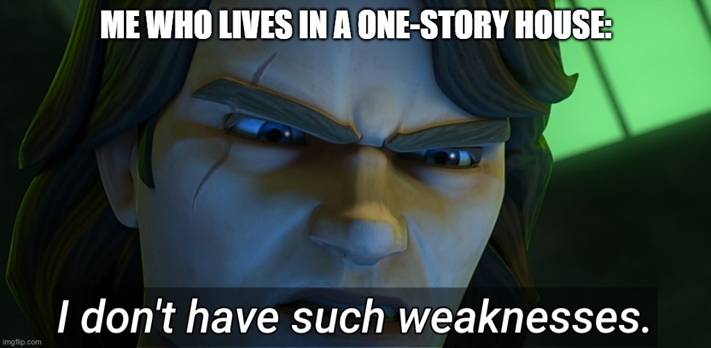 ME WHO LIVES IN A ONE-STORY HOUSE: | image tagged in i don't have such weaknesses anakin | made w/ Imgflip meme maker