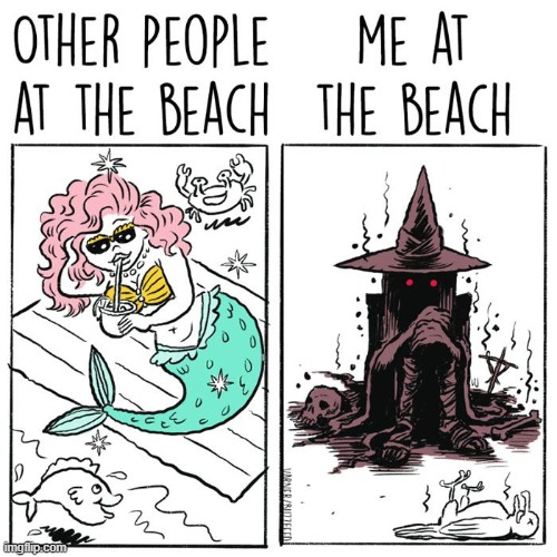 image tagged in summer,beach,mermaid,witch,shade,heat | made w/ Imgflip meme maker