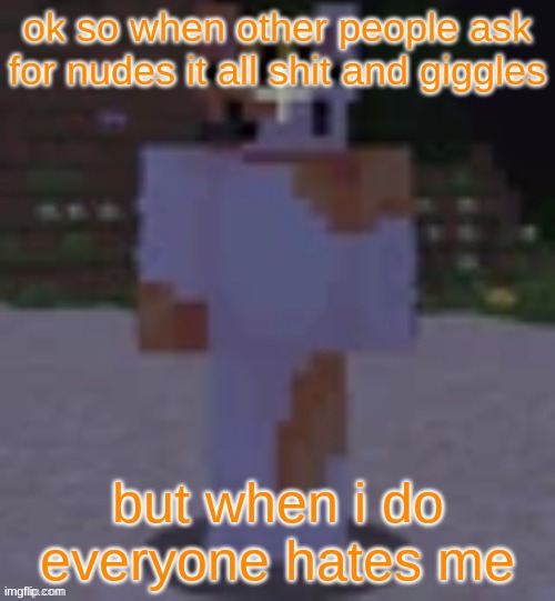 Nox | ok so when other people ask for nudes it all shit and giggles; but when i do everyone hates me | image tagged in nox | made w/ Imgflip meme maker