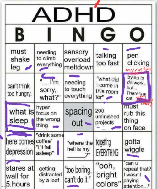 adhd bingo | image tagged in adhd bingo | made w/ Imgflip meme maker