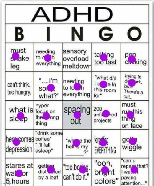:3 | image tagged in adhd bingo | made w/ Imgflip meme maker