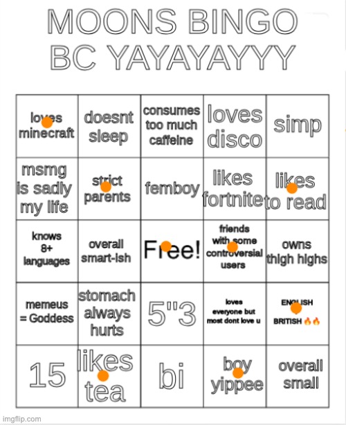 moons bingo | image tagged in moons bingo | made w/ Imgflip meme maker