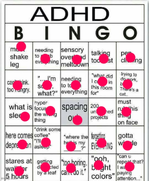 Just finished my test (FINALLY) | image tagged in adhd bingo | made w/ Imgflip meme maker