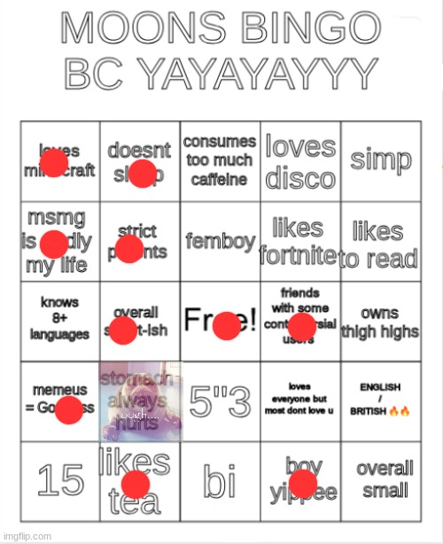 moons bingo | image tagged in moons bingo | made w/ Imgflip meme maker