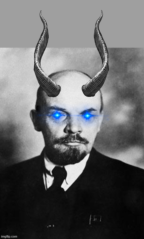 Devil eyes and horns vladimir Lenin | image tagged in lenin,devil,communism,marxism,soviet union,evil | made w/ Imgflip meme maker