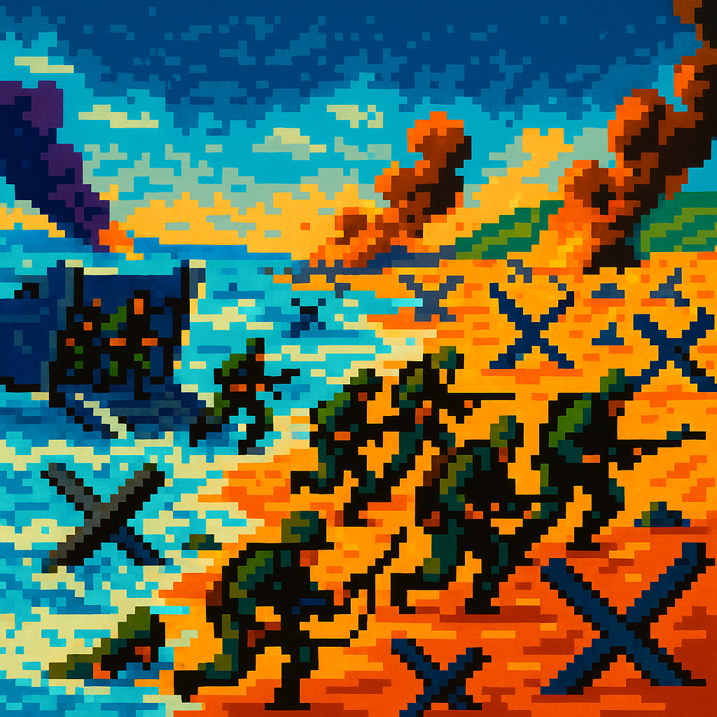 High Quality Storming Omaha Beach, 8-bit Blank Meme Template