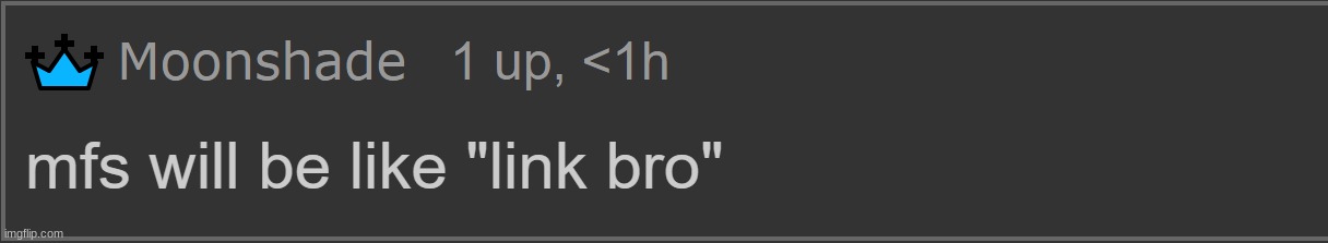 Moonshade "Mfs will be like link bro" | image tagged in moonshade mfs will be like link bro | made w/ Imgflip meme maker