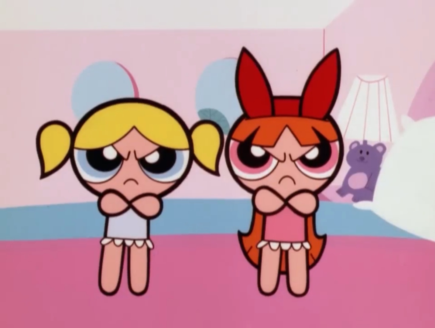 Bubbles and Blossom staring angrily at you Blank Meme Template