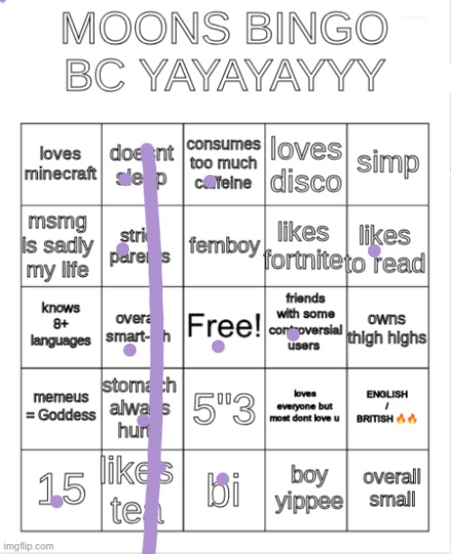 moons bingo | image tagged in moons bingo | made w/ Imgflip meme maker