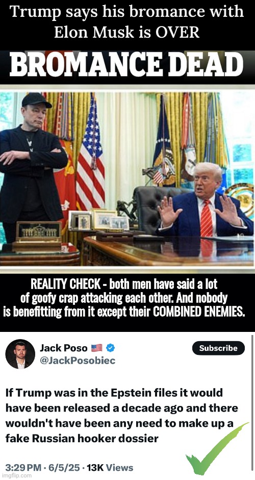 Bromine is over reality check | REALITY CHECK - both men have said a lot of goofy crap attacking each other. And nobody is benefitting from it except their COMBINED ENEMIES. | image tagged in black background,trump,vs,musk | made w/ Imgflip meme maker