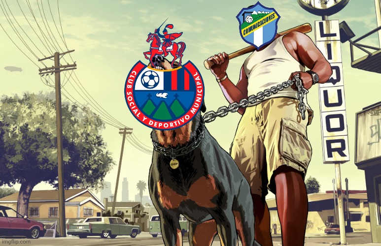 Comunicaciones y Municipal | image tagged in gta 5 franklin and his dog chop | made w/ Imgflip meme maker