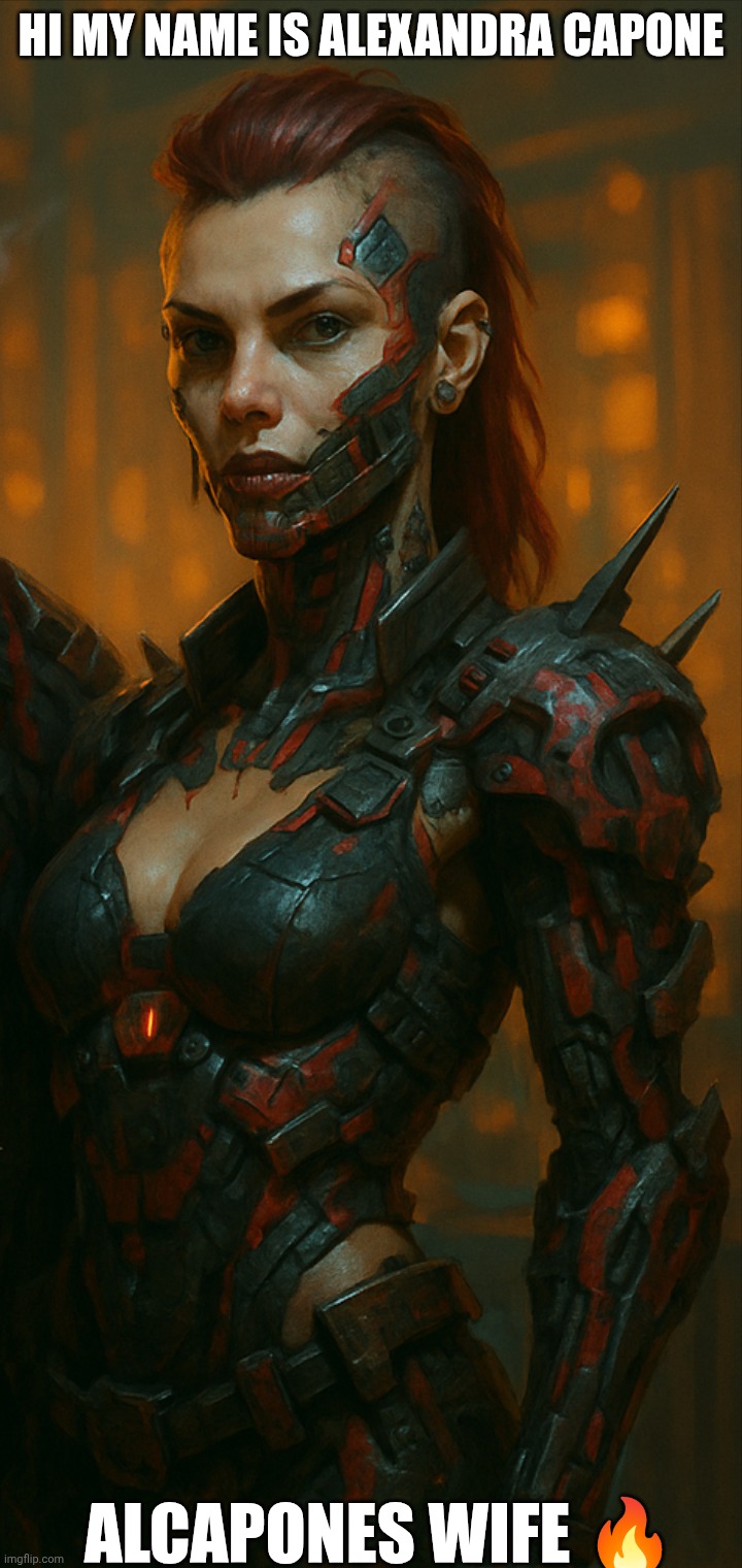 Capones wife Maelstrom boss lady | HI MY NAME IS ALEXANDRA CAPONE; ALCAPONES WIFE 🔥 | image tagged in capones wife maelstrom boss lady | made w/ Imgflip meme maker