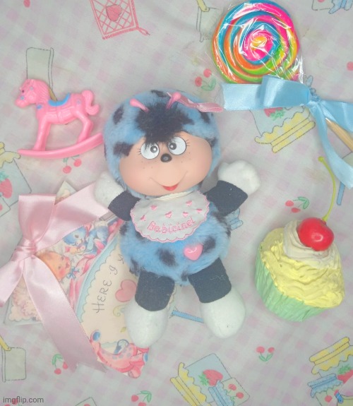 Cococinel 1992 (Cocomiel): Babicinel (Babimiel) vintage rubber face plush ladybug | image tagged in cococinel,vintage kawaii,pink toys,rushton,monchhichi | made w/ Imgflip meme maker