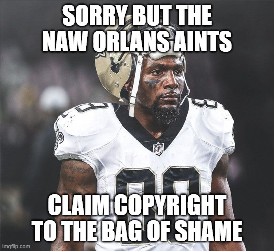 Dez Bryant Saints | SORRY BUT THE NAW ORLANS AINTS CLAIM COPYRIGHT TO THE BAG OF SHAME | image tagged in dez bryant saints | made w/ Imgflip meme maker