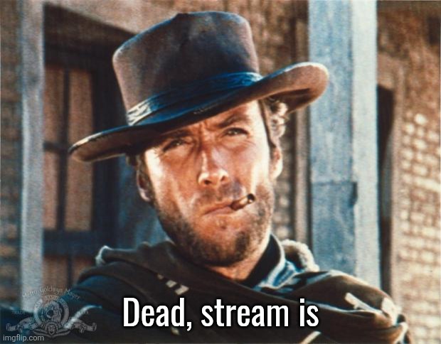 Clint Eastwood | Dead, stream is | image tagged in clint eastwood | made w/ Imgflip meme maker