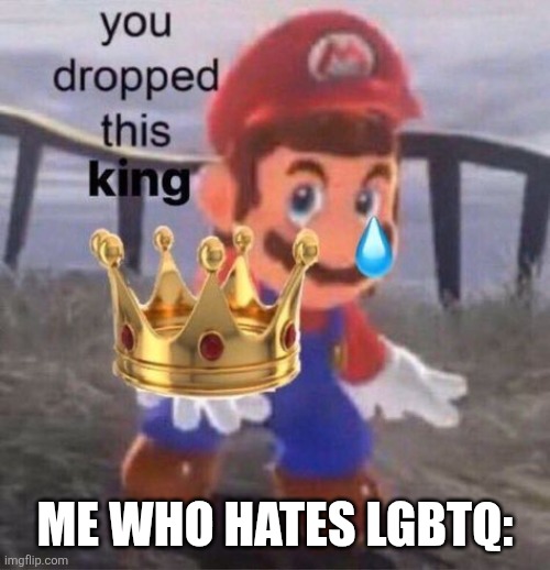 Mario you dropped this king | ME WHO HATES LGBTQ: | image tagged in mario you dropped this king | made w/ Imgflip meme maker