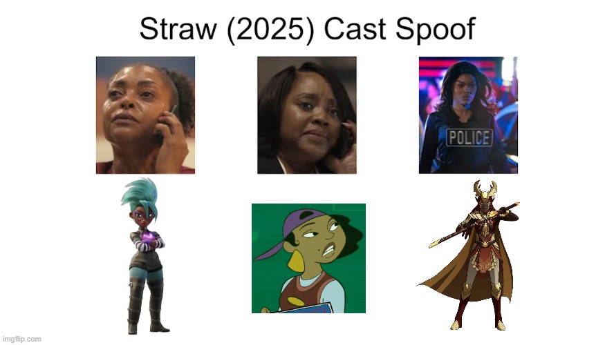 Credit to Waldness Topic International for this used | image tagged in meme,memes,spoof cast,straw,characters,roles | made w/ Imgflip meme maker