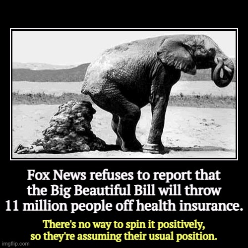 Fox News refuses to report that the Big Beautiful Bill will throw 11 million people off health insurance. | There's no way to spin it positi | image tagged in funny,demotivationals,trump,budget cuts,health insurance,fox news | made w/ Imgflip demotivational maker