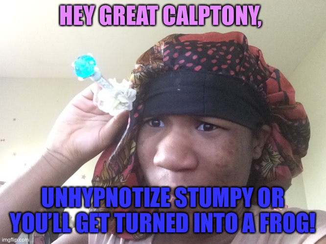 Something for Calptony | HEY GREAT CALPTONY, UNHYPNOTIZE STUMPY OR YOU’LL GET TURNED INTO A FROG! | image tagged in funny memes,magic | made w/ Imgflip meme maker