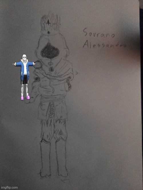 An Italian character i made for the GOAT, darth sans (it says sovrano Alessandro if you can't read my handwriting) | image tagged in uncolonized,nuh uh,colonized | made w/ Imgflip meme maker