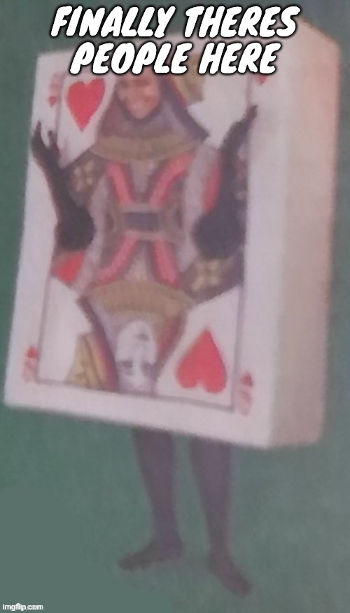 The card lady | FINALLY THERES PEOPLE HERE | image tagged in the card lady | made w/ Imgflip meme maker