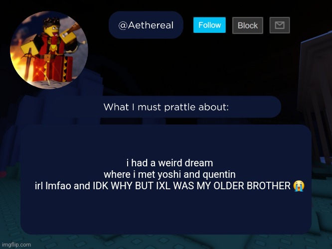 why am i sharing this information | i had a weird dream where i met yoshi and quentin irl lmfao and IDK WHY BUT IXL WAS MY OLDER BROTHER 😭 | image tagged in aethereal's forsaken template | made w/ Imgflip meme maker