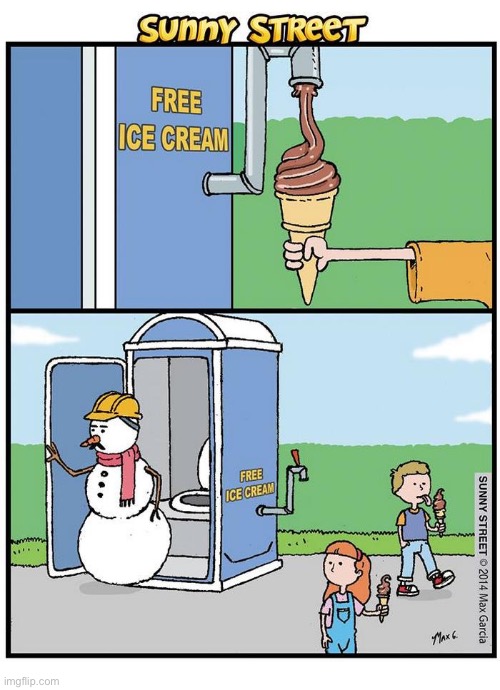 image tagged in comics,sunny street,snowman,soft serve,kids | made w/ Imgflip meme maker
