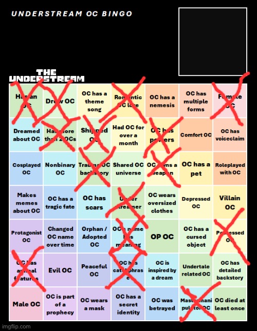 This is for Anchor I forgot to put her in here | image tagged in understream oc bingo | made w/ Imgflip meme maker