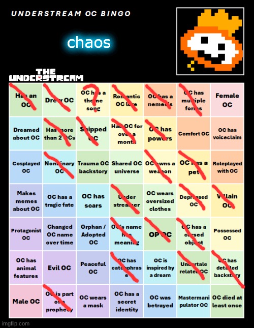 UNDERSTREAM OC BINGO (By InteractionSystem) | chaos | image tagged in understream oc bingo | made w/ Imgflip meme maker